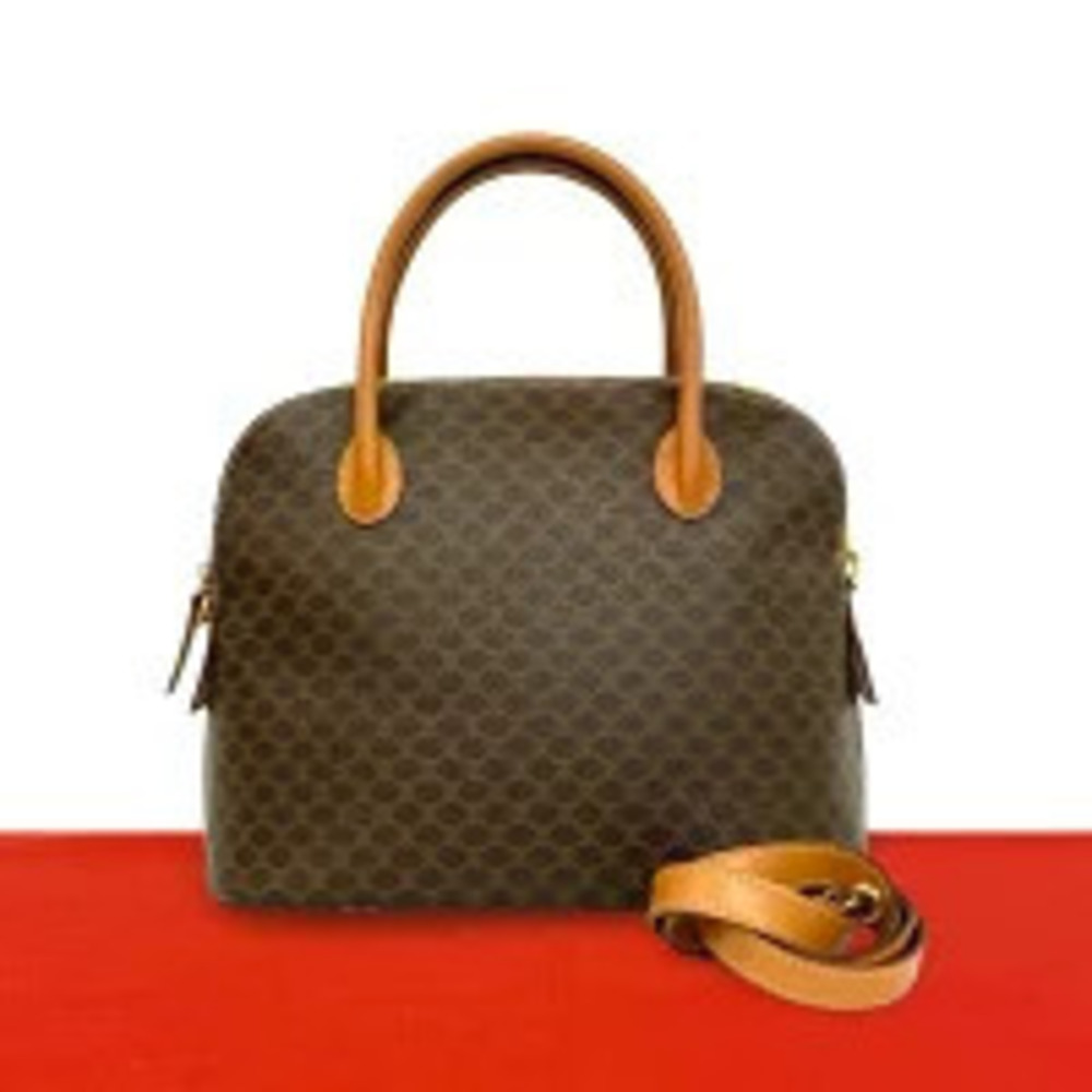 Celine Macadam Blazon Leather Handbag Shoulder Bag Brown